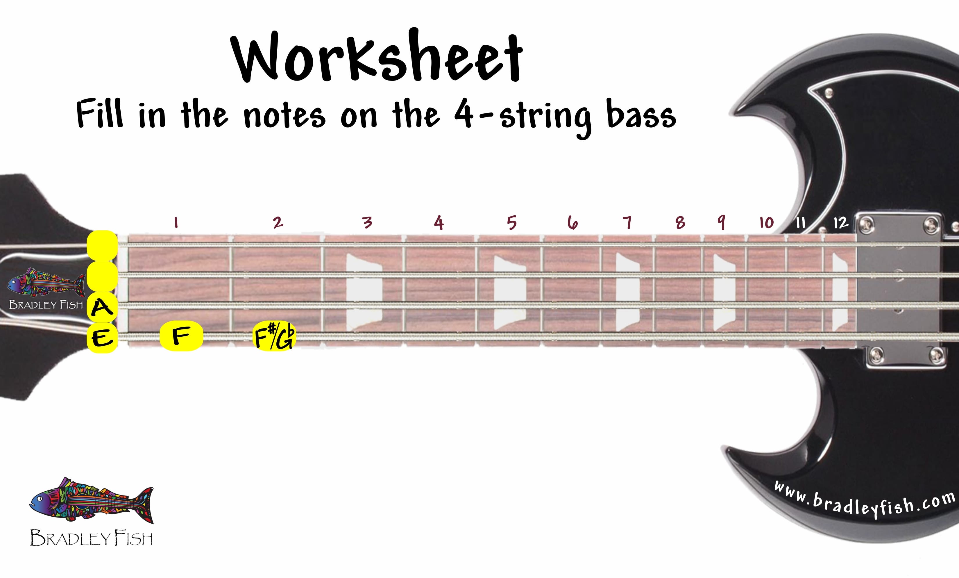 4 string bass guitar notes